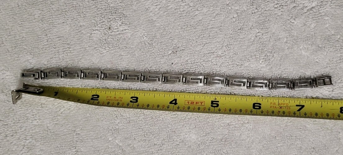 STERLING SILVER GREEK KEY BRACELET 8″ EXCELLENT VINTAGE .925 STAMPED 12 grams