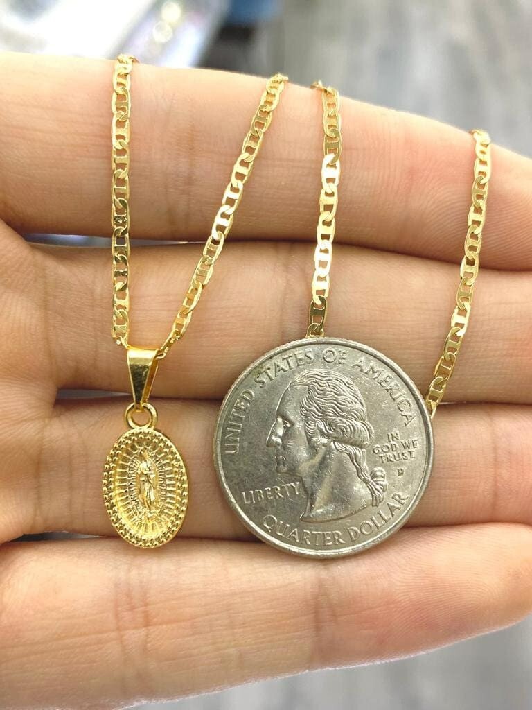 Virgen de Guadalupe Necklace Necklace Gold F Medalla Cadena Baby Women Kids 14×8