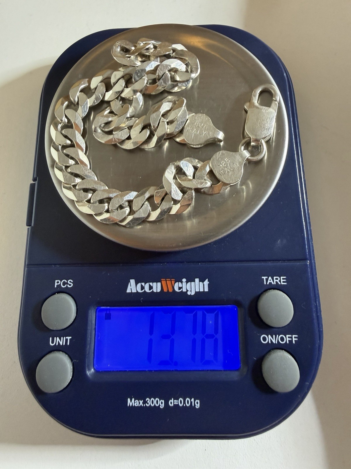 Sterling Silver 925 Italy Curb Link Chain Bracelet 9 in. 8mm