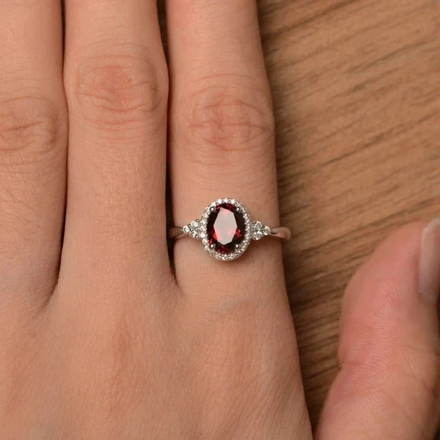 3.00Ct Oval Cut Lab Created Garnet Women’s Wedding Ring 14K White Gold Plated