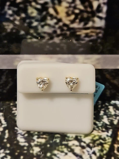 MOISSANITE HEART CUT STUD EARRINGS 1.60 CTW 14k GOLD OVER STERLING SILVER