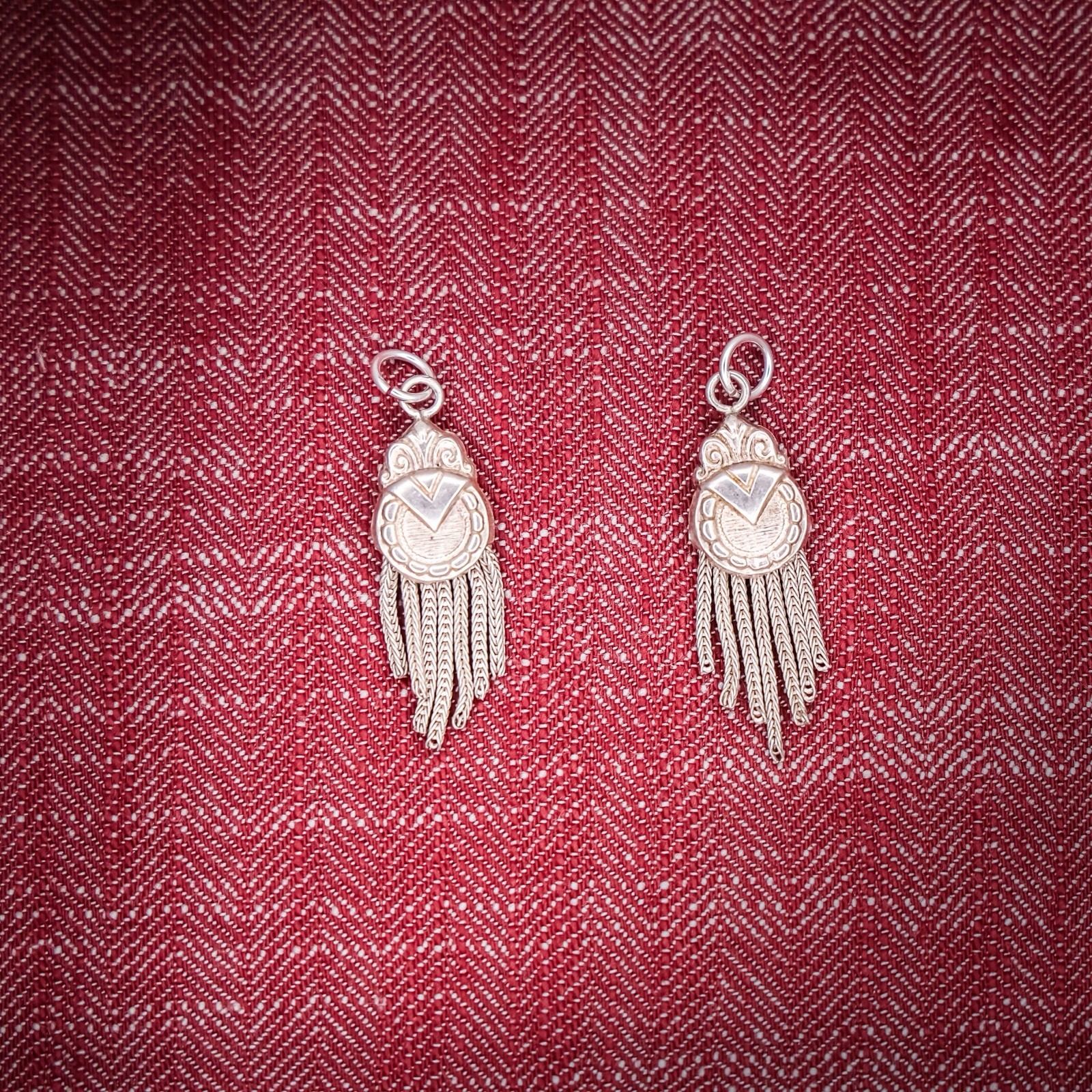 Antique French Puffy Tassel Charm Sterling Silver Die Struck Engraved Circle
