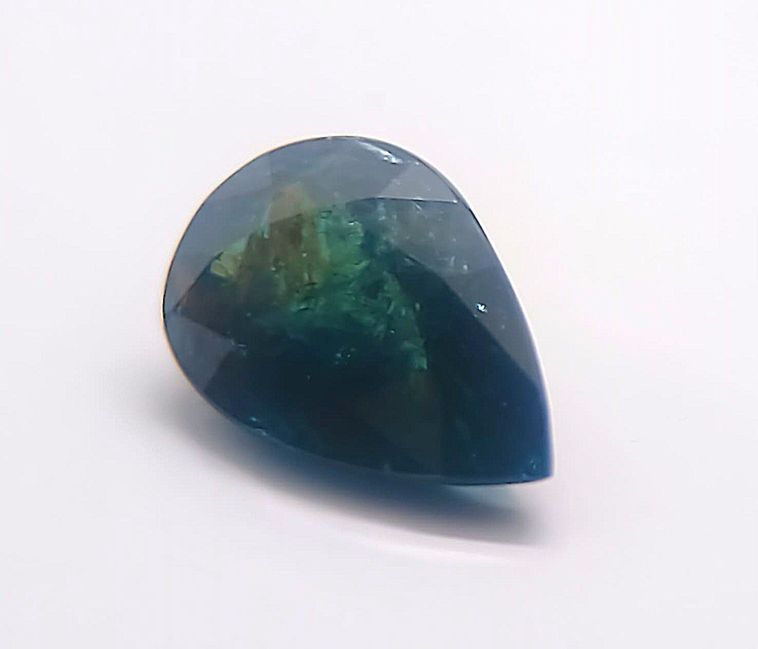 AUSTRALIAN OCEAN DEEP NAVY BLUE-Green SAPPHIRE 1.36ct Pear Tasmanian Plant Insid