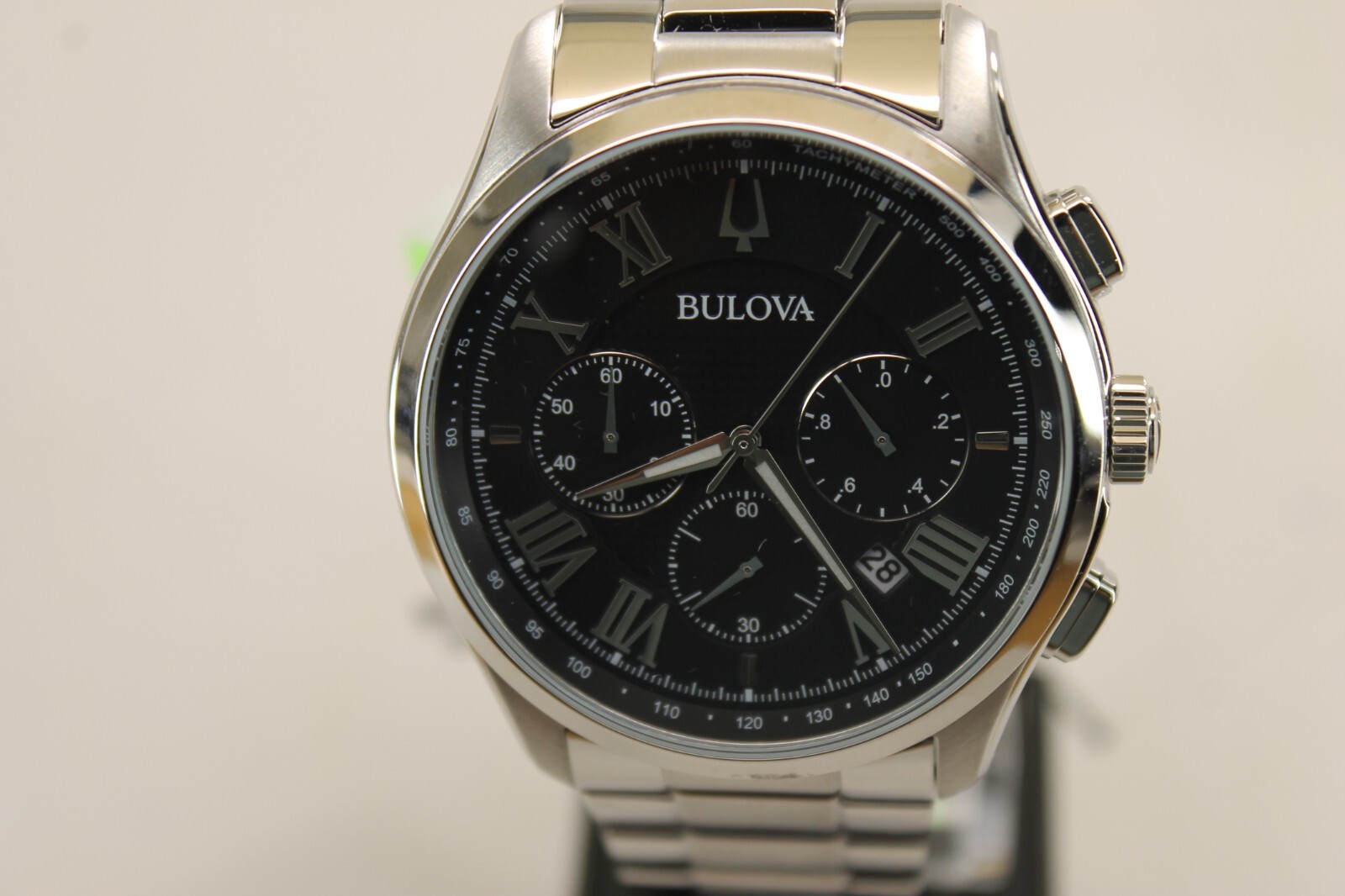 Bulova Chronograph Watch Men 46mm Black Dial Stainless Steel Date 96B288