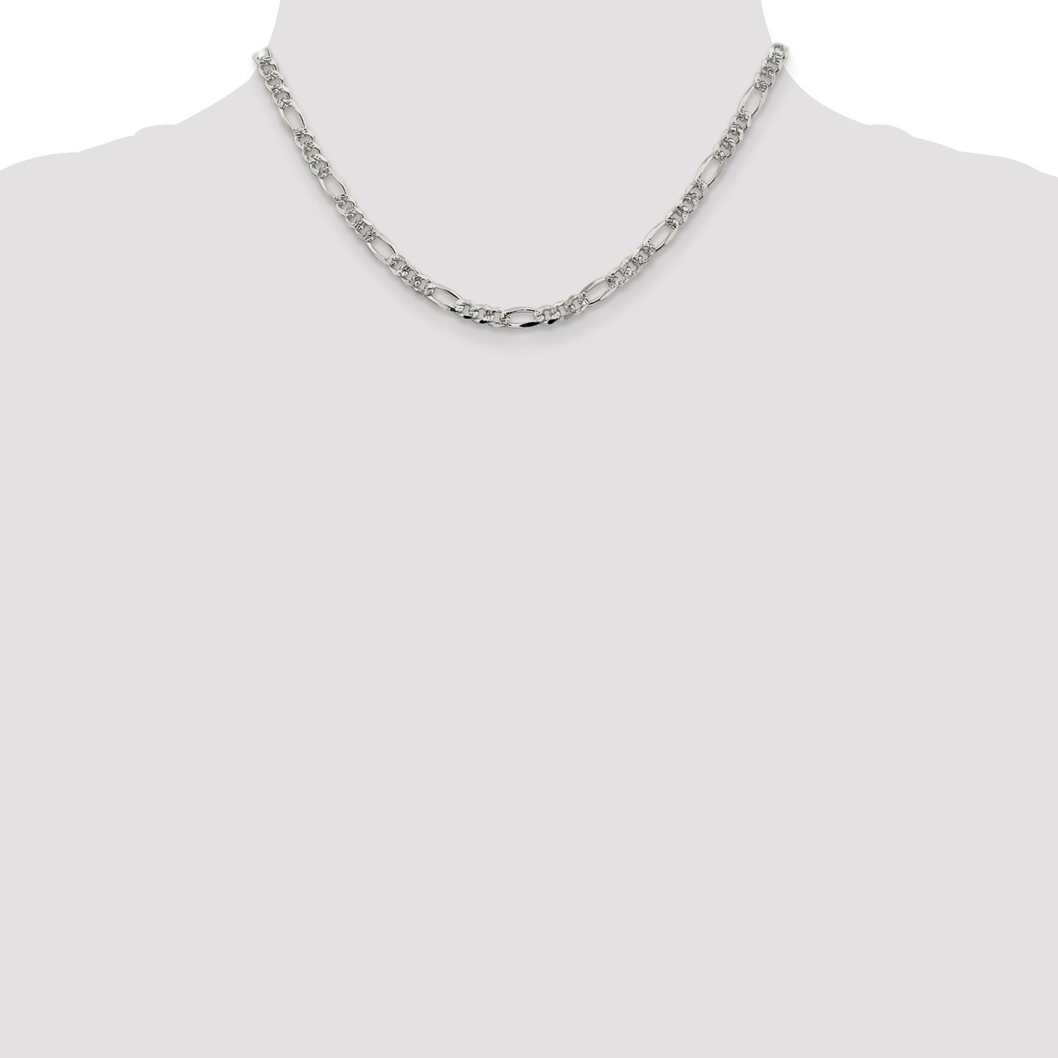 Sterling Silver 4.75mm Pave Flat Figaro Link Chain w/ Lobster Clasp 16″ – 30″
