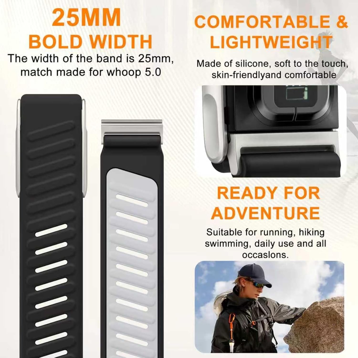 Skin-Friendly Silicone Strap for Whoop 5.0 – Ultimate Comfort in Black/Gray