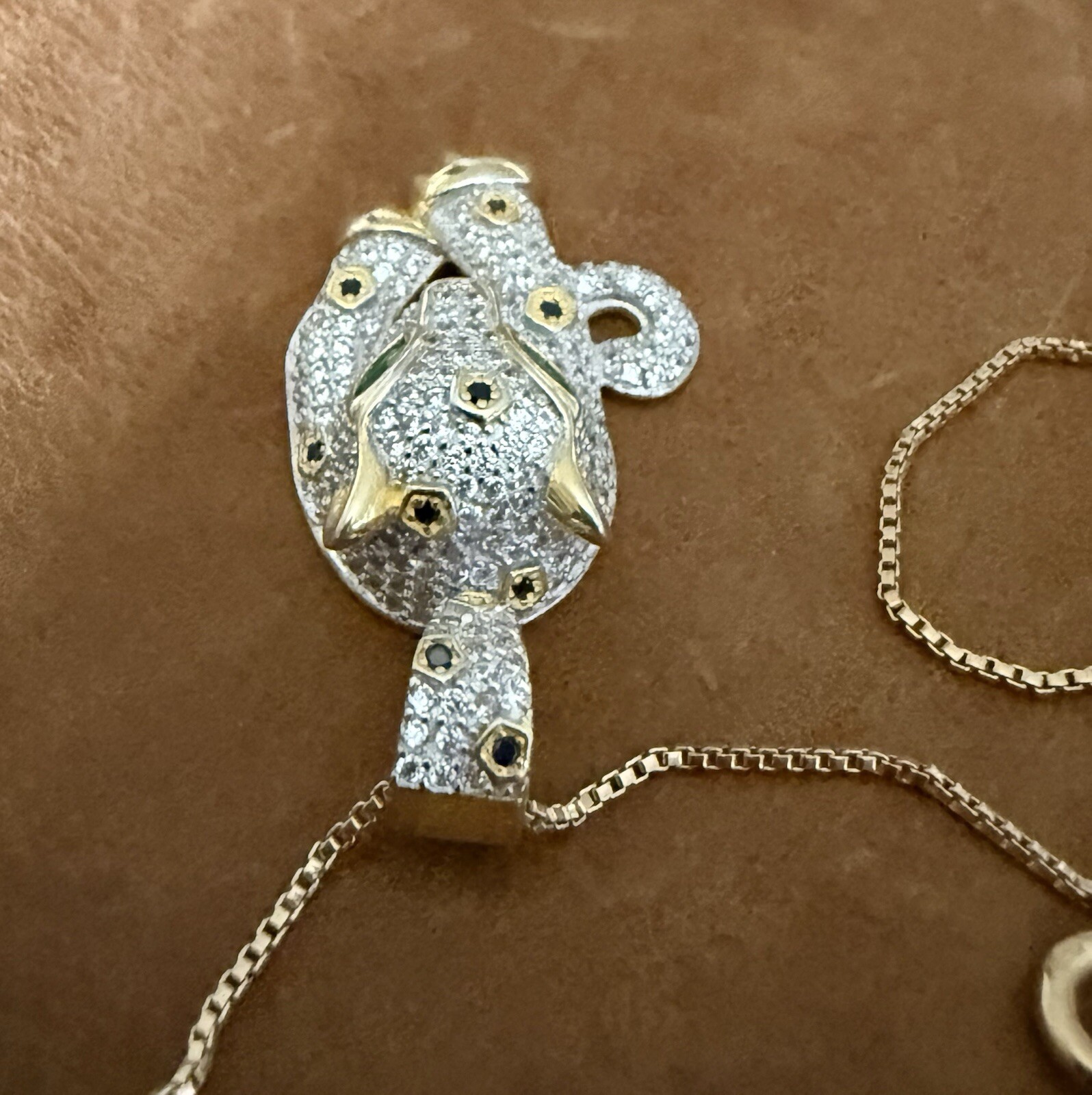 Cute Fuzion Creations Emerald Eyes Jaguar Pendant Gold Vermeil 925 Necklace 18″