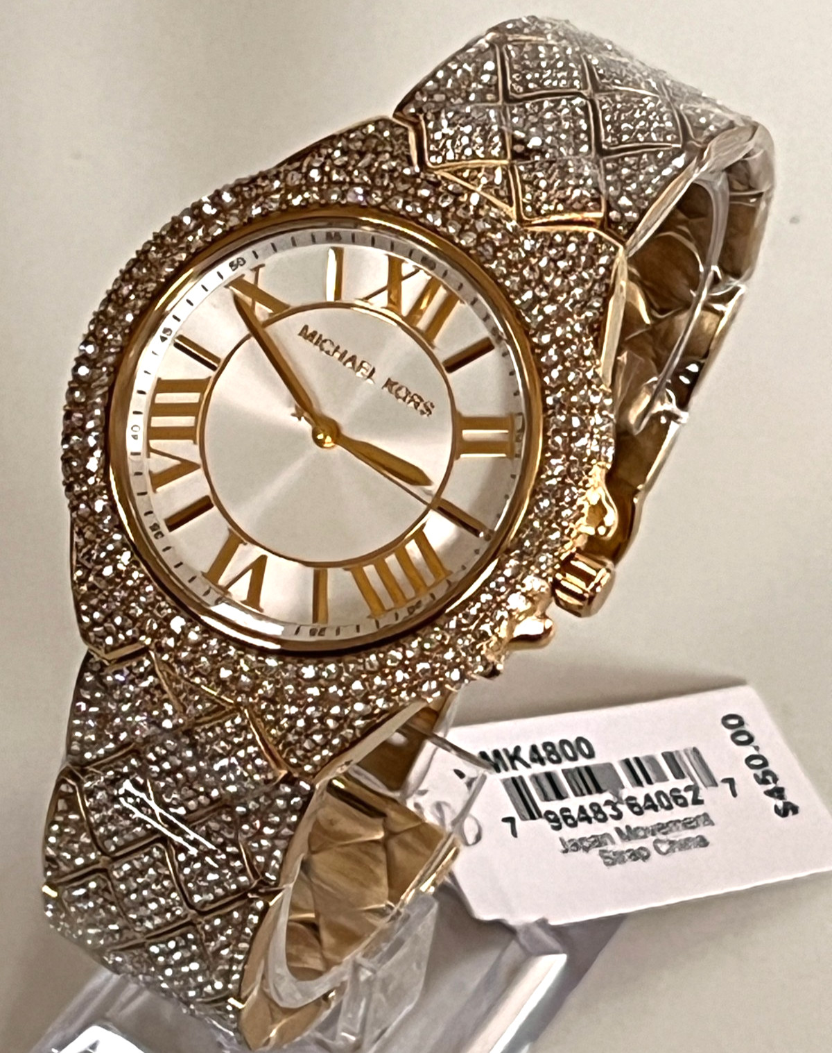 MICHAEL KORS MK4800 CAMILLE Gold-Tone Pave Crystals Unisex Watch BNWT/GBox $450