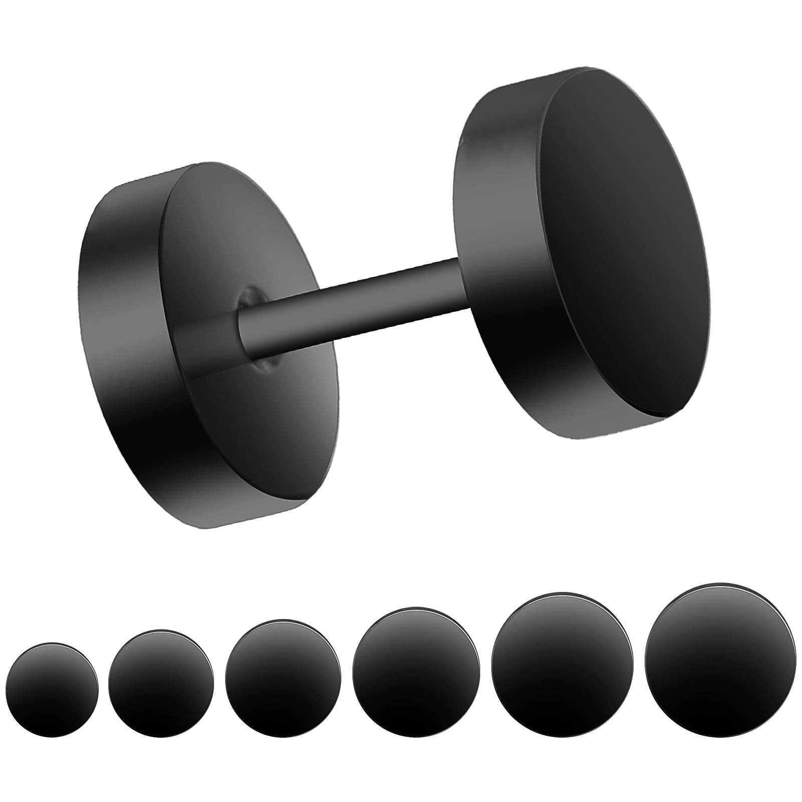 6 Pairs Flat Back Earrings, Black 4mm, 5mm, 6mm, 7mm, 8mm, 10mm,