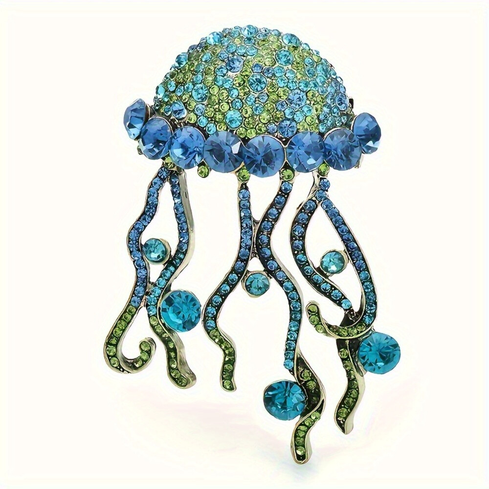 1pc Shiny Jellyfish Brooch for Women Two Color Sparkling Ocean Animal Brooch