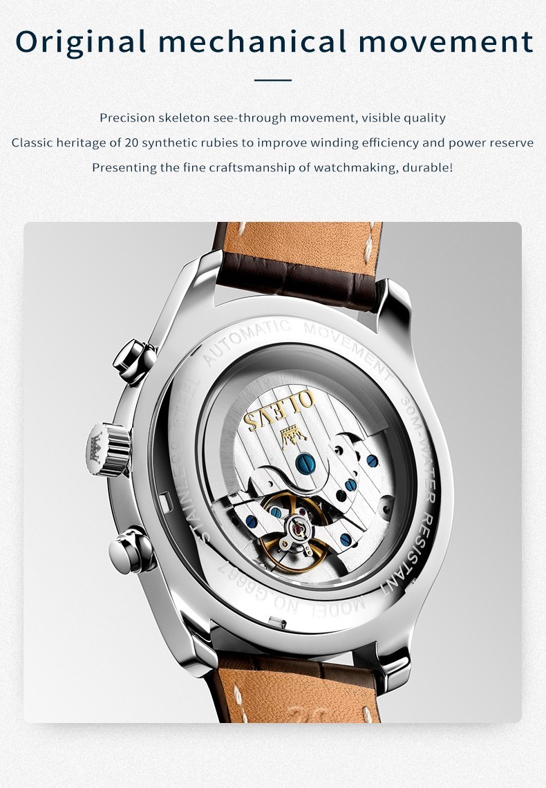 OLEVS 6667 Stylish Multi-functiom Water Resistant Casual Formal Mechanical Watch