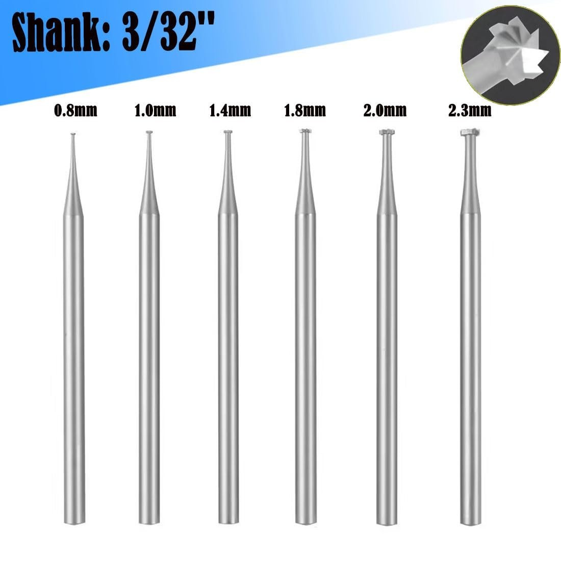 6 Pcs Jewelry Cutting Wheels 3/32″ Shank T Shape Burrs for Engraving Tools