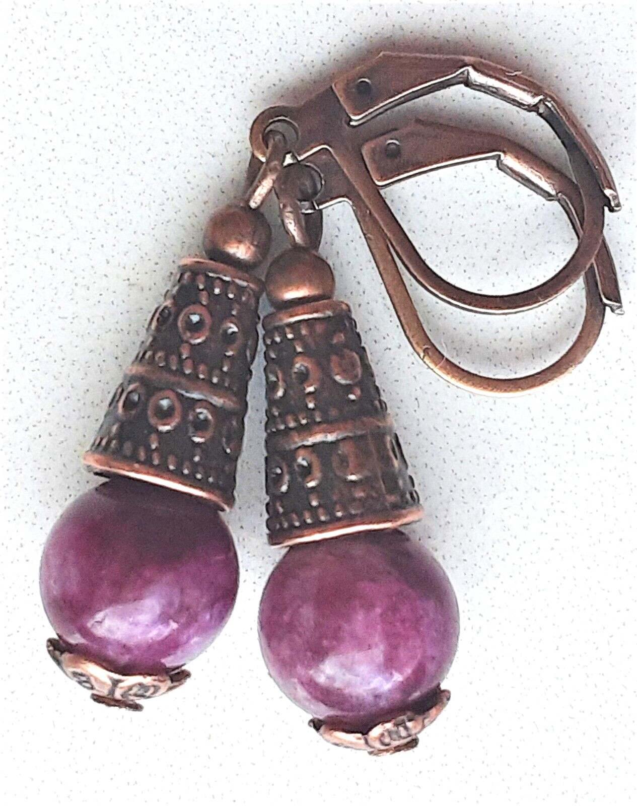 VIOLET MICA JADE CONE earring LEVERBACK SP handcrafted XX