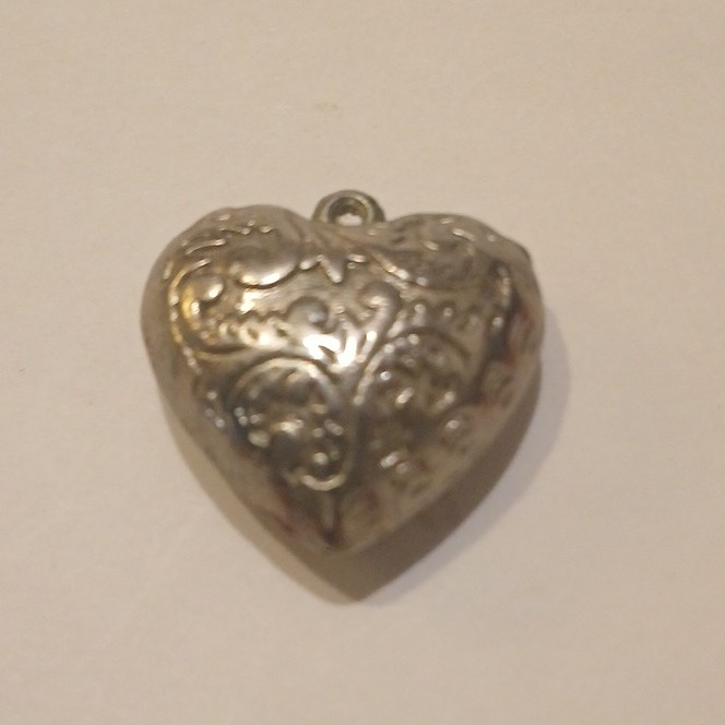 Silver Tone Heart Photo Locket Pendant Engraved Metal No Gemstones