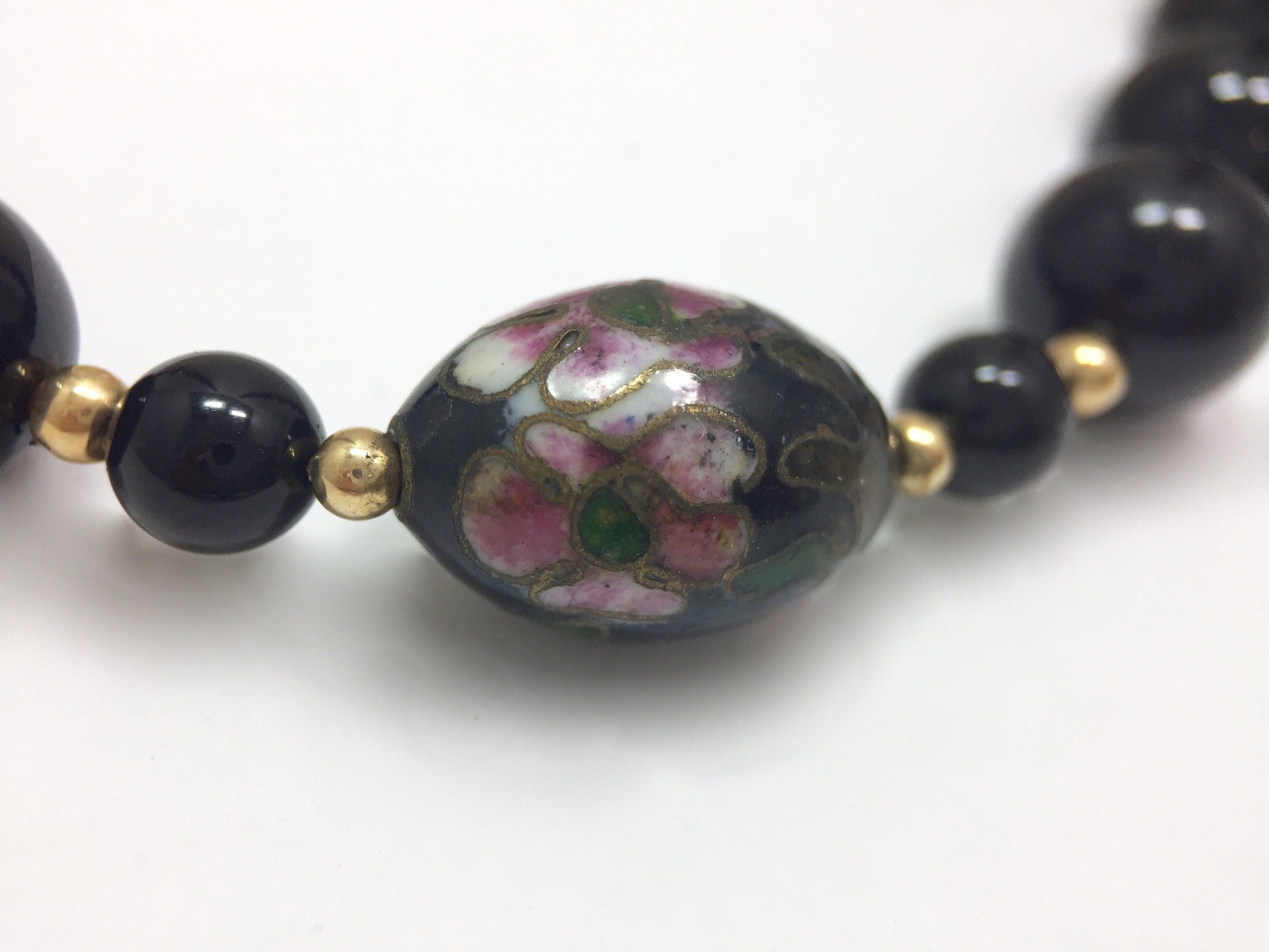 Vintage Estate Black Onyx Beaded Strand String Necklace 31 In Opera Length FMGE
