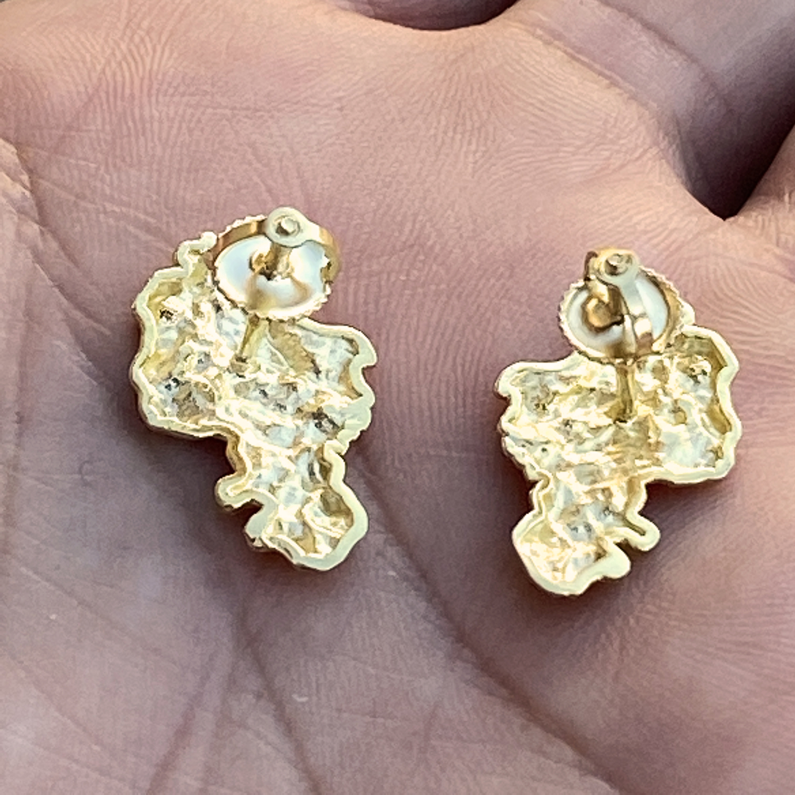 14K Gold Plated Nugget Cut Earrings Real 925 Sterling Silver Screw Back 20MM