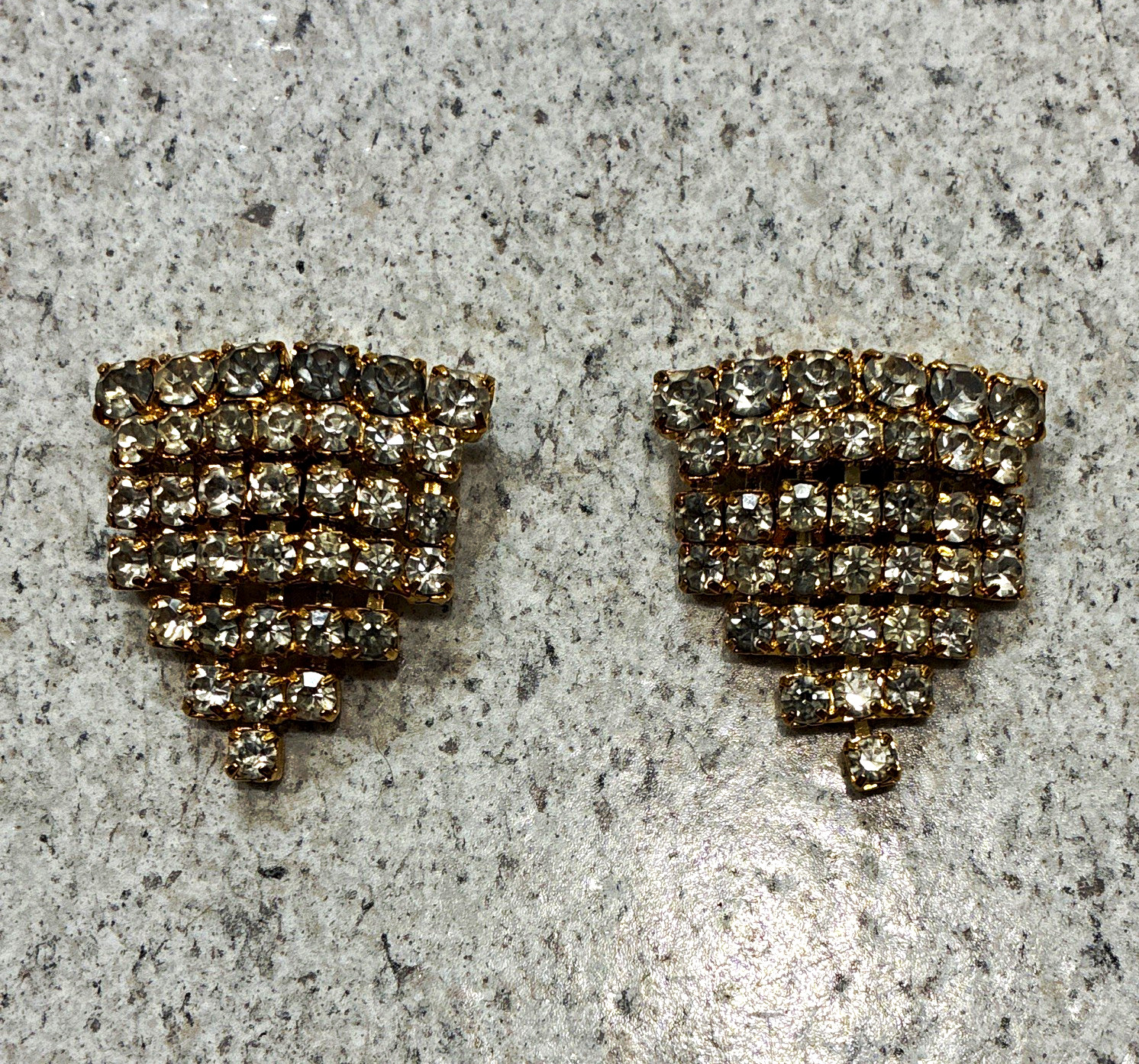Vintage Shoe Clips Gold Tone White Crystal Rhinestone Pavé Triangle
