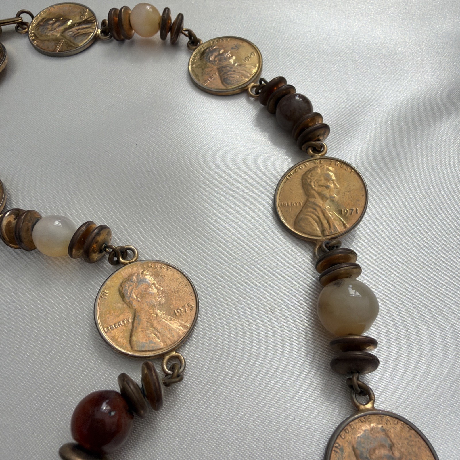 Vintage Miriam Haskell Lincoln Penny Necklace Signed Patent 3427691 Designer