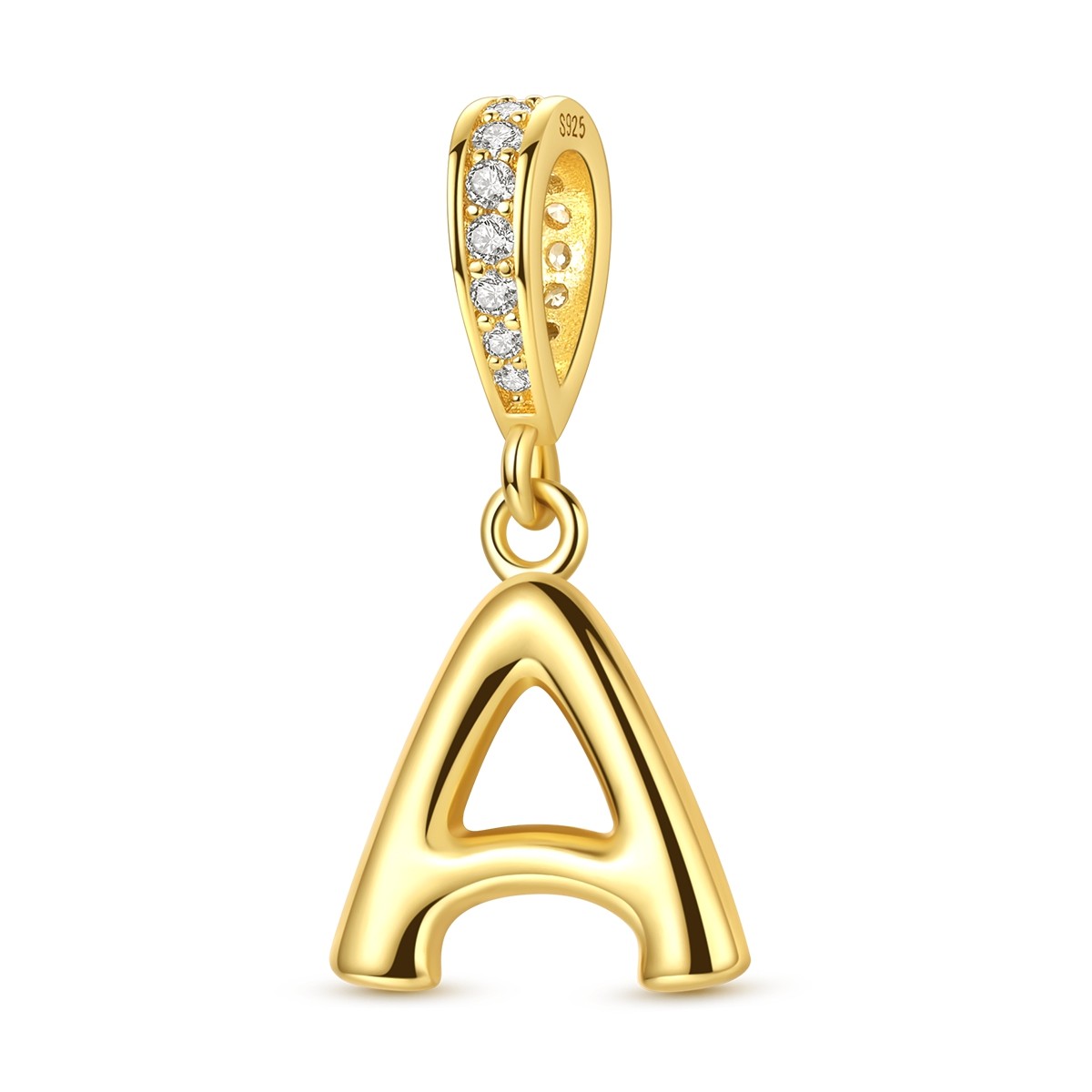 MULA 925 Sterling Silver DIY Charm Golden 26 Letters Pendant for Women Bracelet