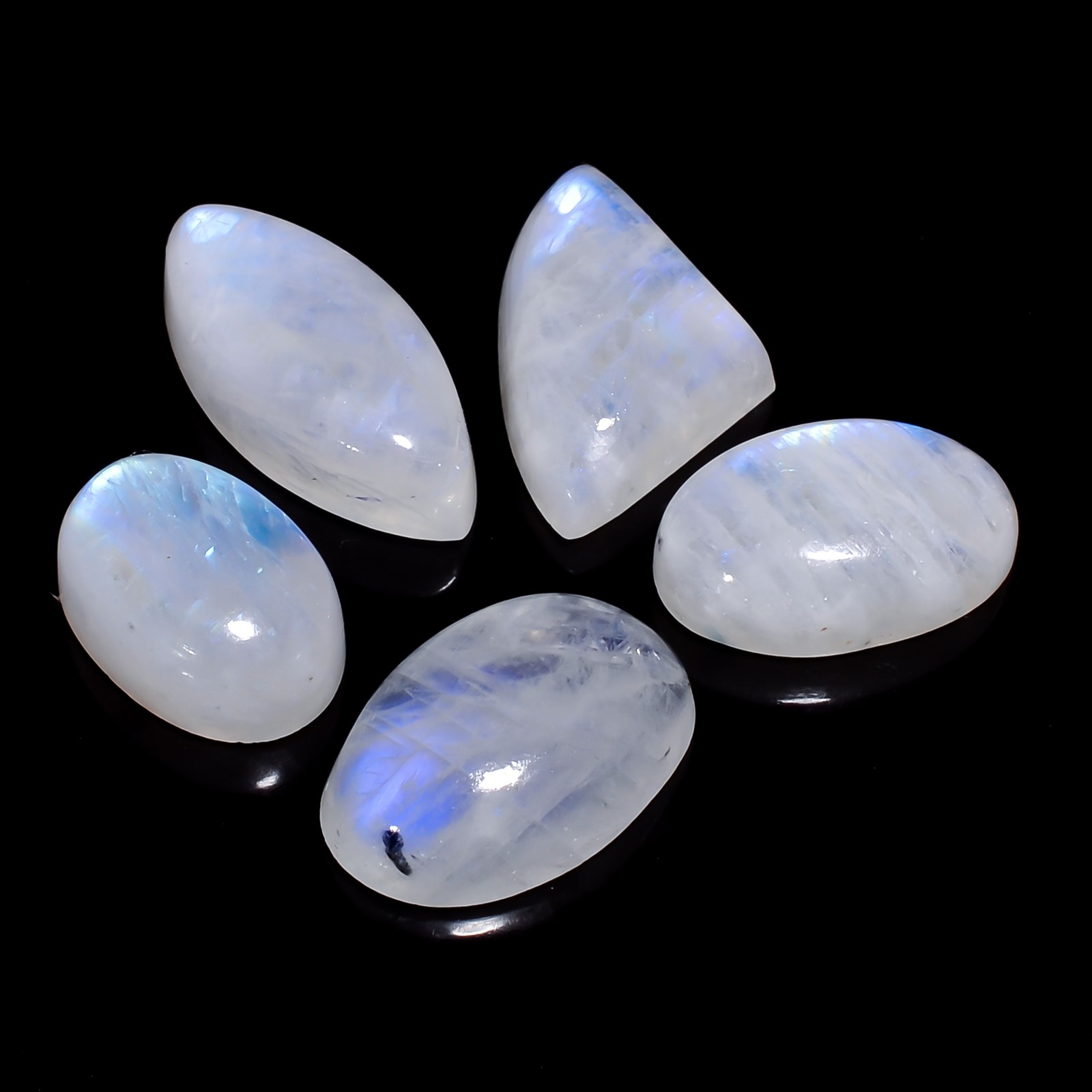 Natural Rainbow Moonstone Cabochon Gemstone 5 Pcs 50.5 Ct 14X13 21X10mm GC-14871