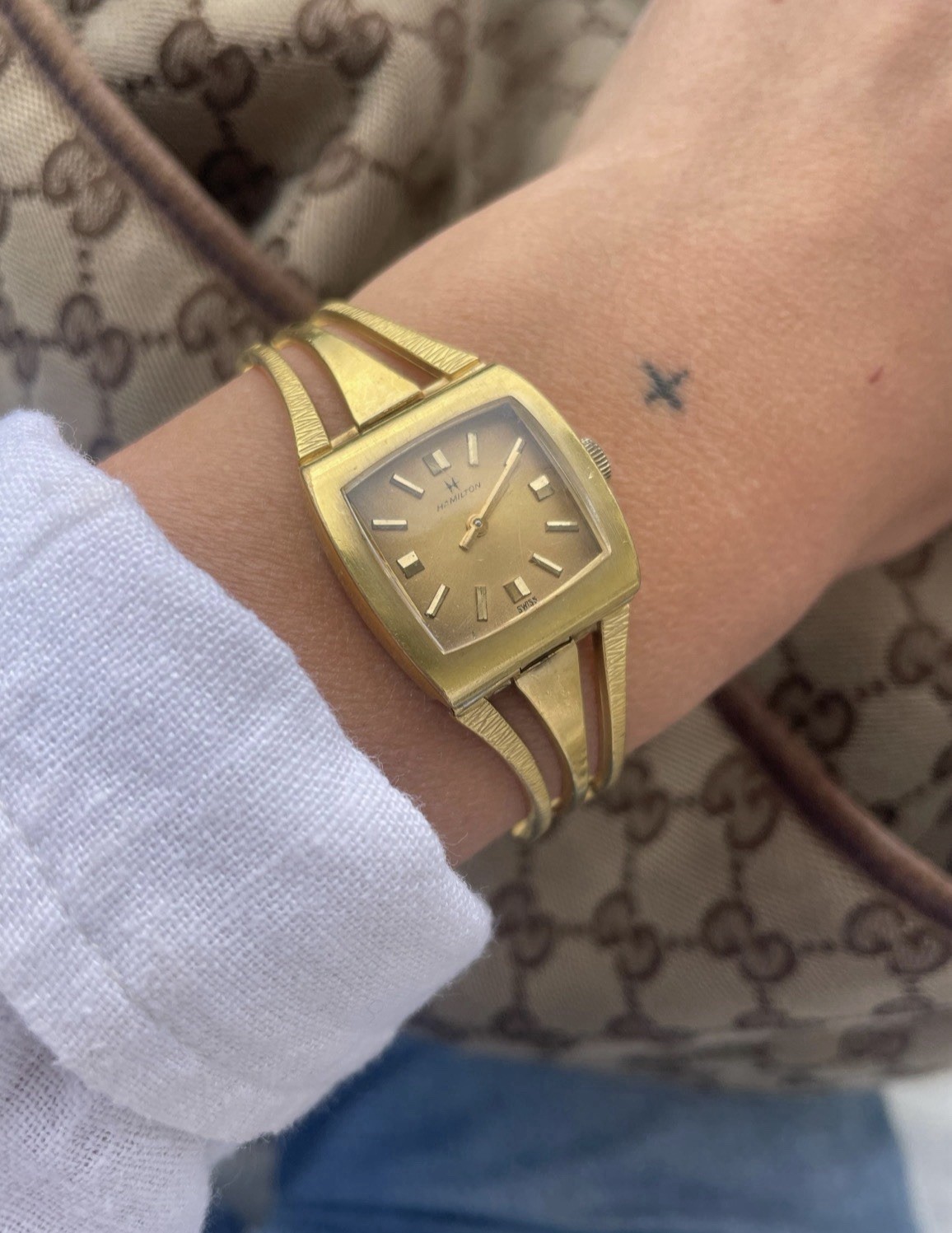 Rare Vintage Hamilton Swiss Gold Plated Ladies Designer Wristwatch