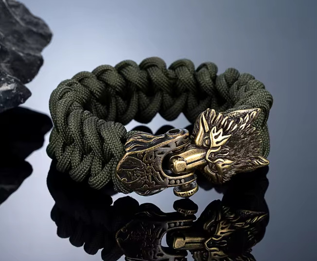 Vintage Viking Wolf Bracelet Men Bronze Stainless Steel Rune Charm Survival Rope
