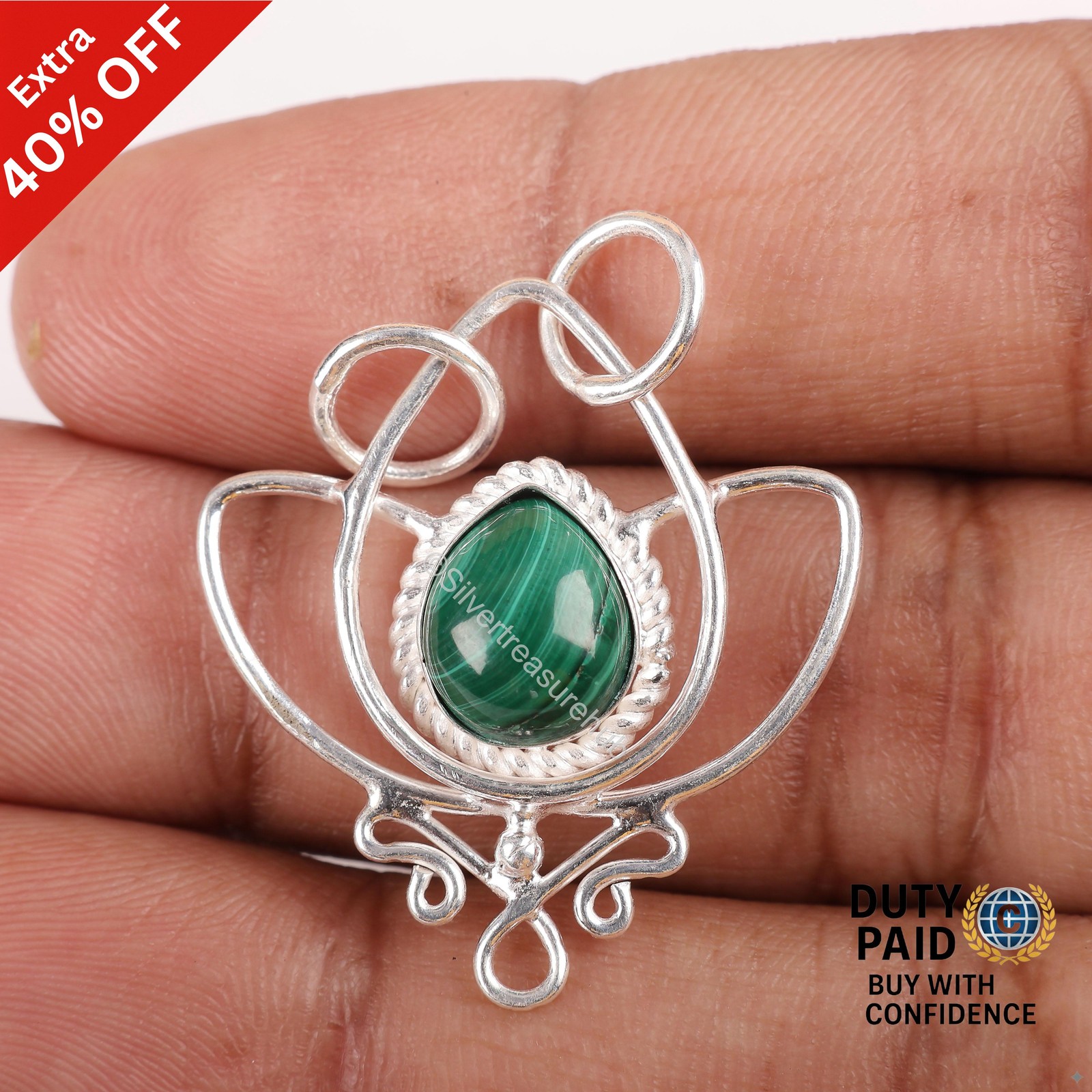Pear Malachite Stone Heart Chakra Daughter Trendy Pendant 925 Sterling Silver