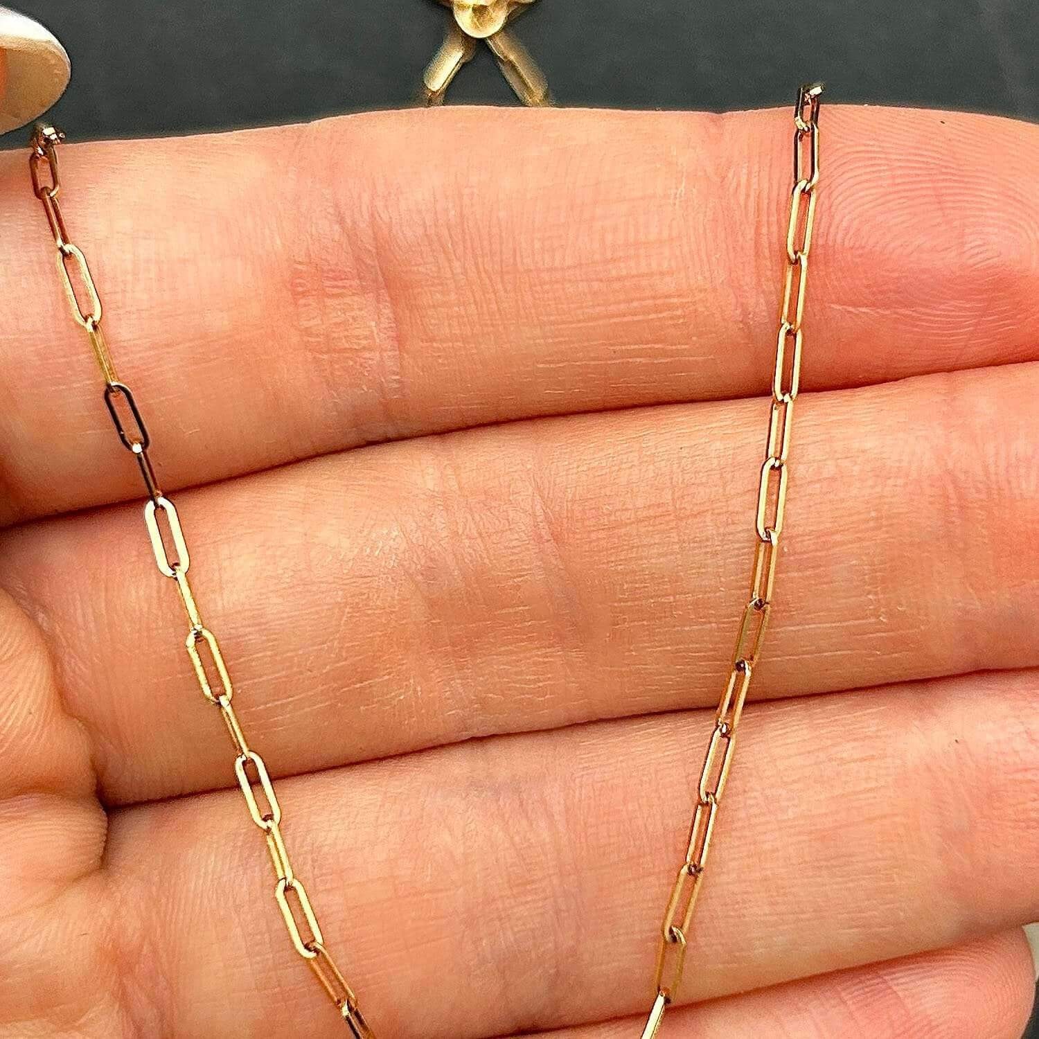 14K Rose Gold 1.5mm Hollow Paperclip Chain Necklace 16″-24″