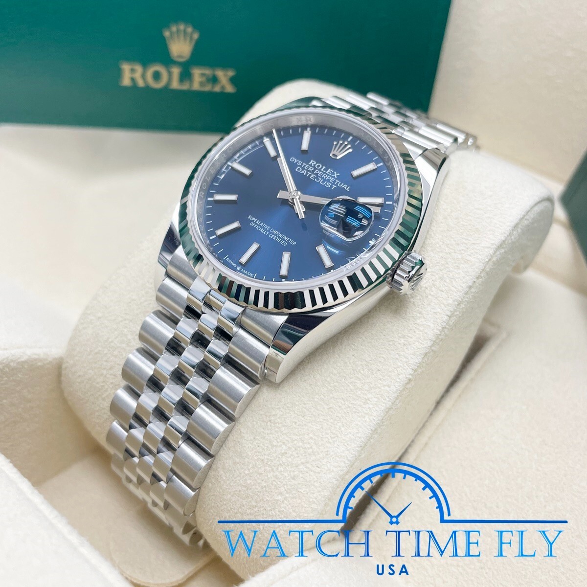 Rolex 126234 Stainless Steel Datejust 36mm Fluted Bezel Blue Index Dial Jubilee