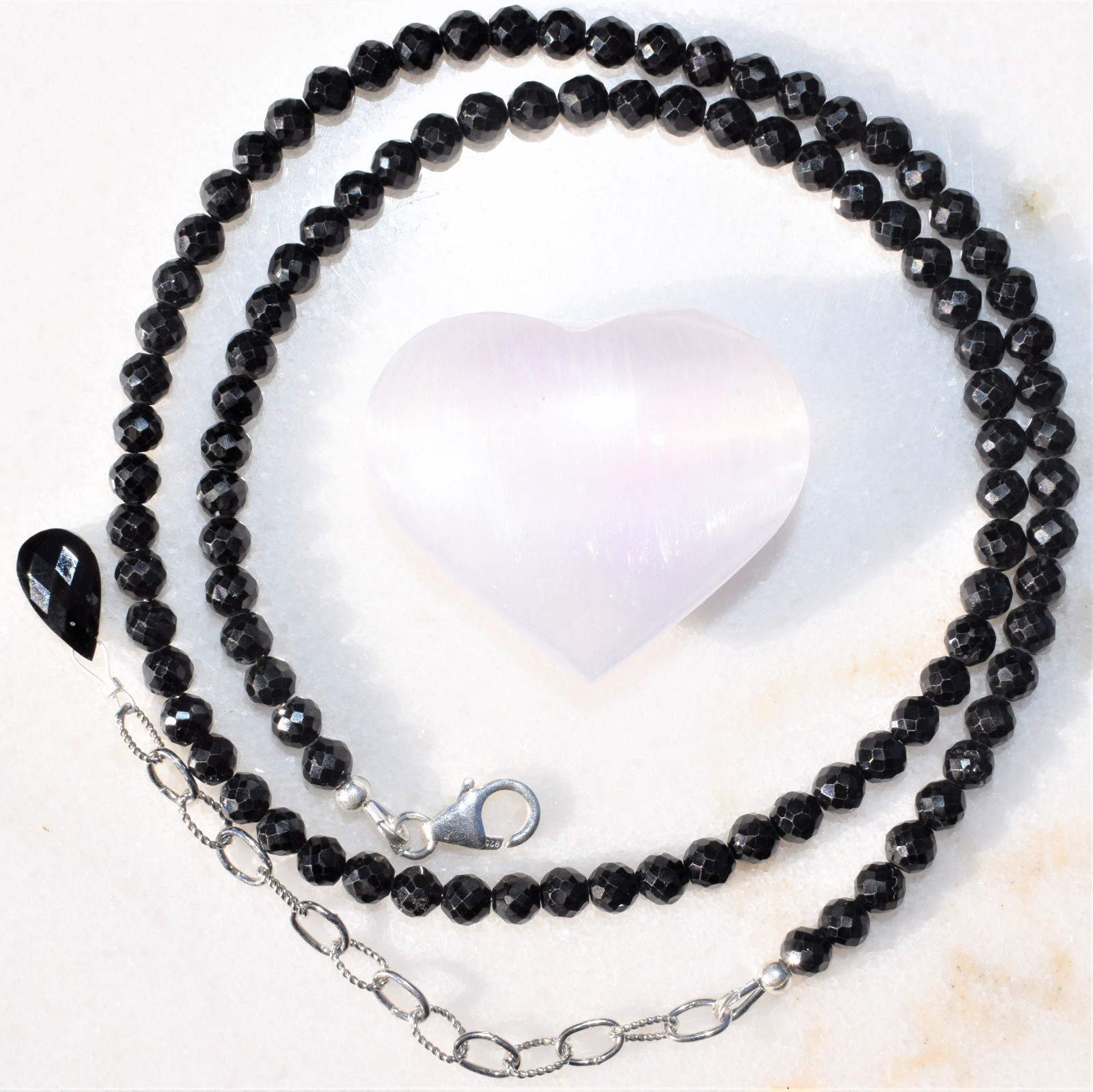 AAA-Gem Grade Black Tourmaline Necklace Adjustable 17″ – 19.5″ 925 Silver 4.3mm