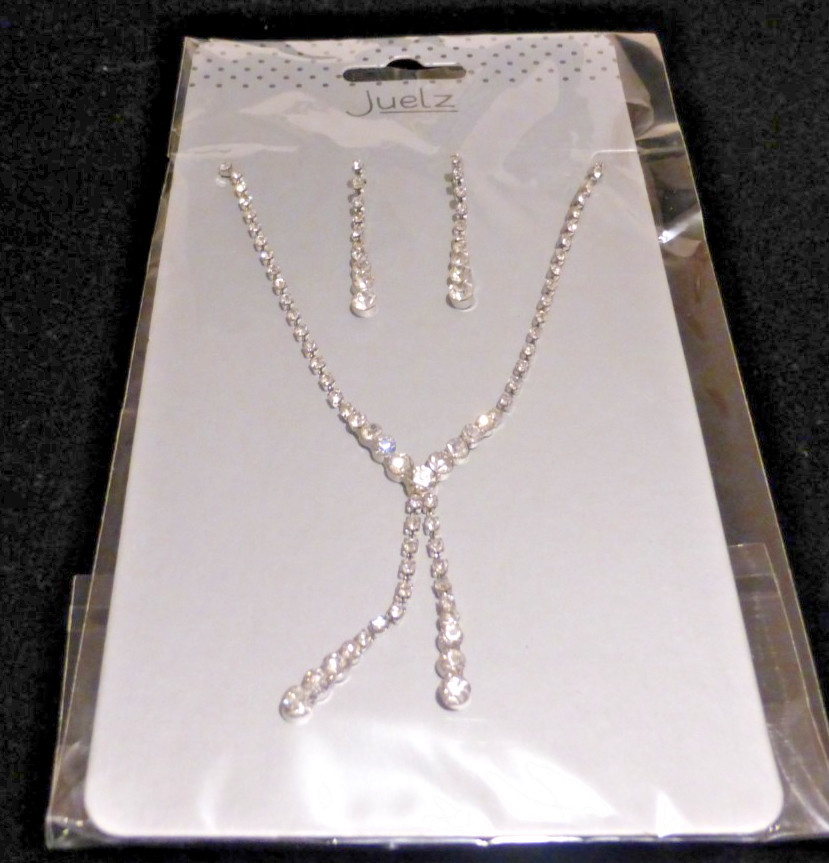Silver Sparkling Rhinestones Drop Earrings + Chain Necklace Set x35 Job Lot !