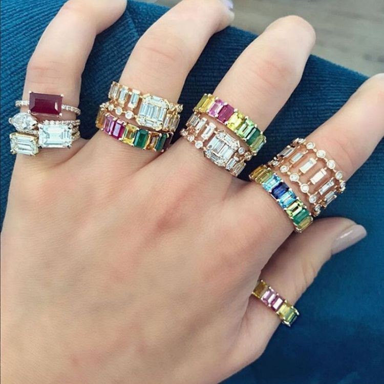 Lab Created 925 Silver Moissanite Octagon Eternity Band Stackable Ring Women