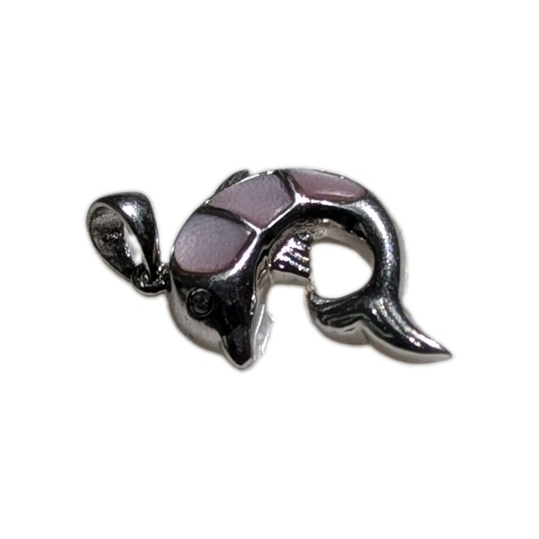 SU 925 Sterling Silver Pink Mother Of Pearl Inlay Dolphin Pendant