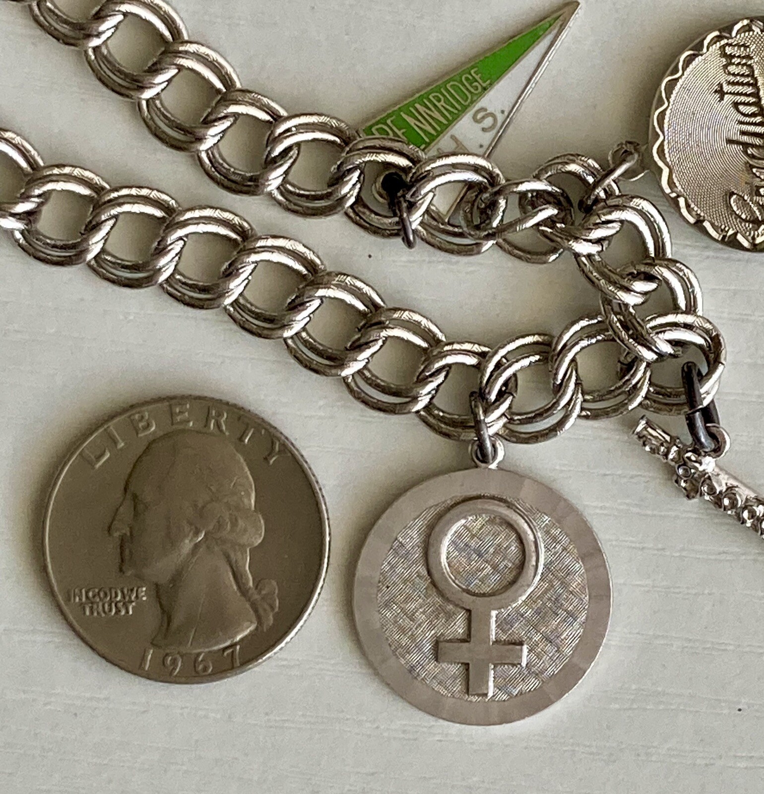 Vintage MONET Silver Tone Charm Bracelet With Charms 7” Safety Chain 8mm 20.73g