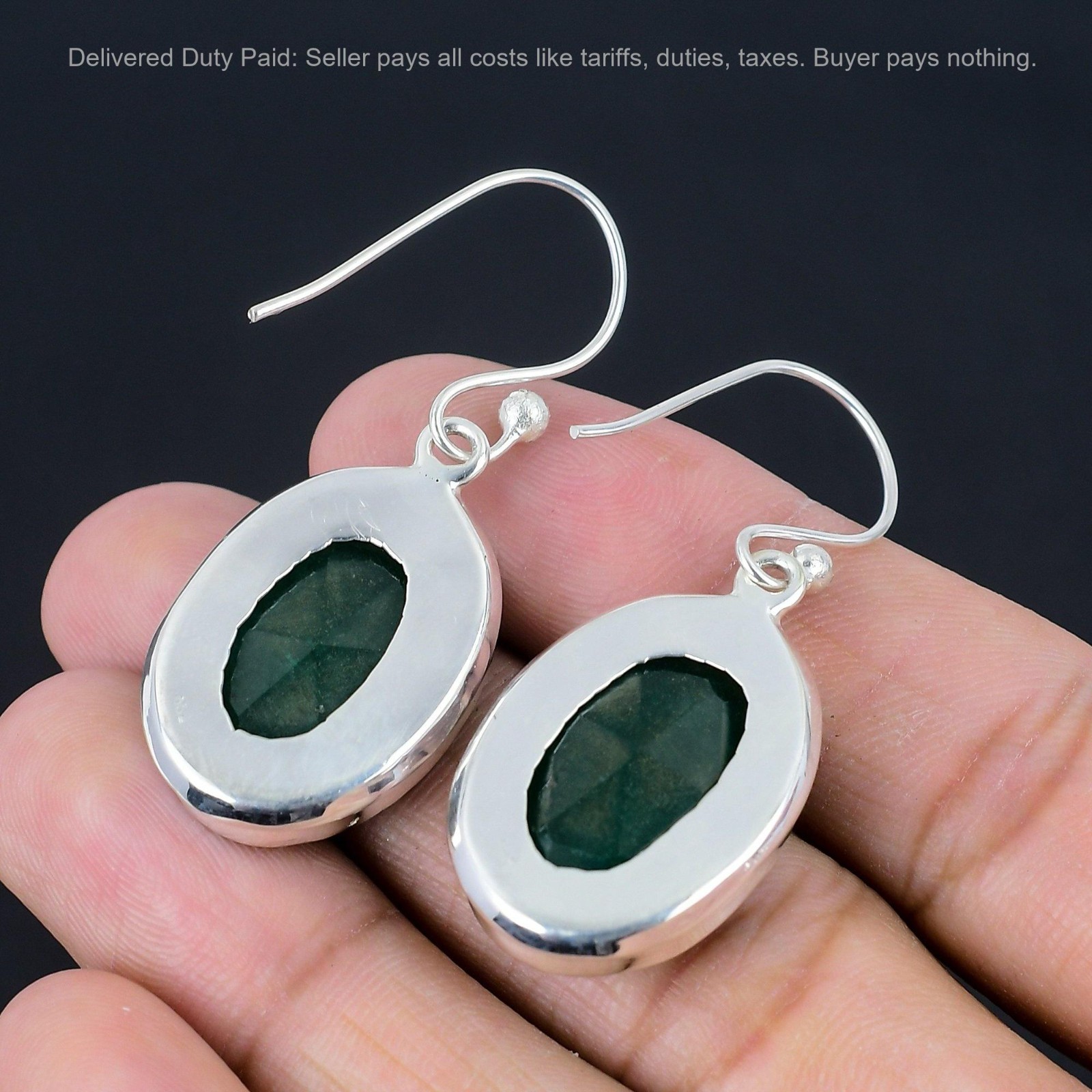 925 Silver Zambian Emrald Stone Elegant Dangling Mother New Earrings Jewelry