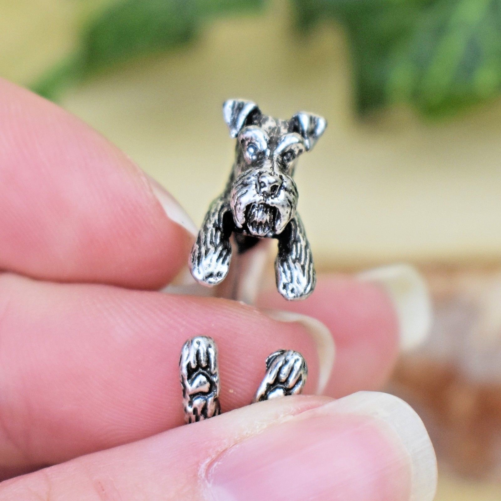 Schnauzer Dog Ring – Adjustable Wrap Animal Ring – Silver Puppy Love Gift