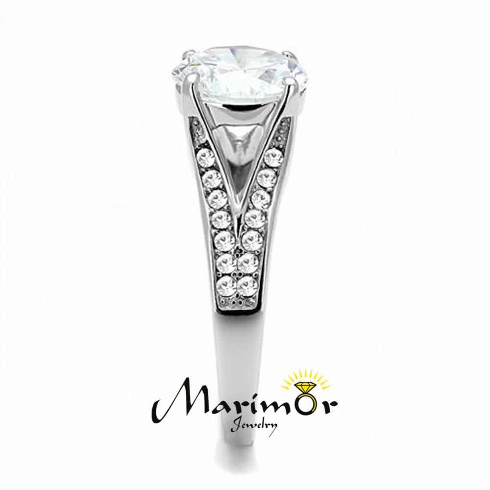 Women’s 3.17 Ct Round Cut Zirconia Stainless Steel Engagement Ring Size 5-10