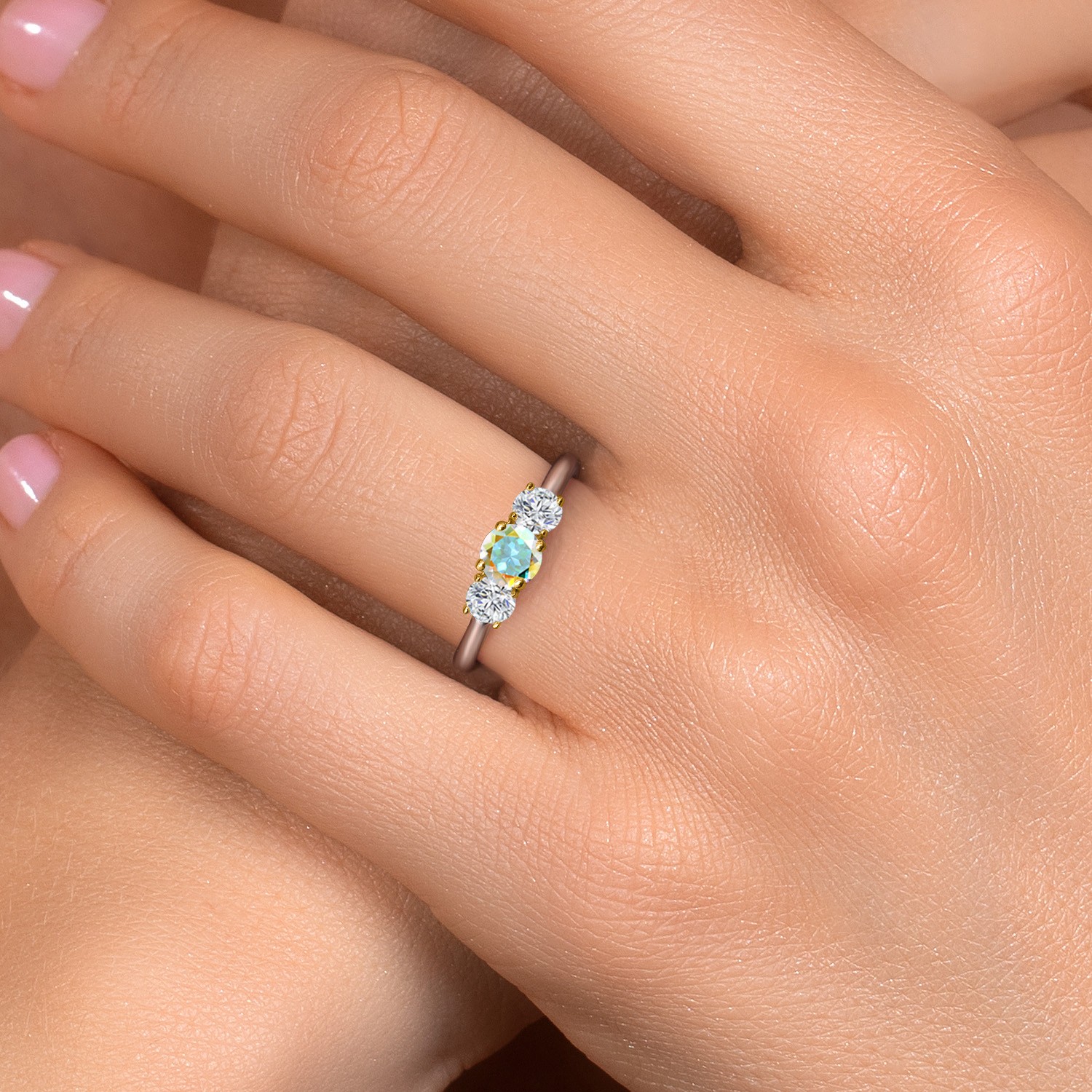 925 Silver and 10K Yellow Gold Mercury Mist Mystic Topaz and Lab Grown Diamond