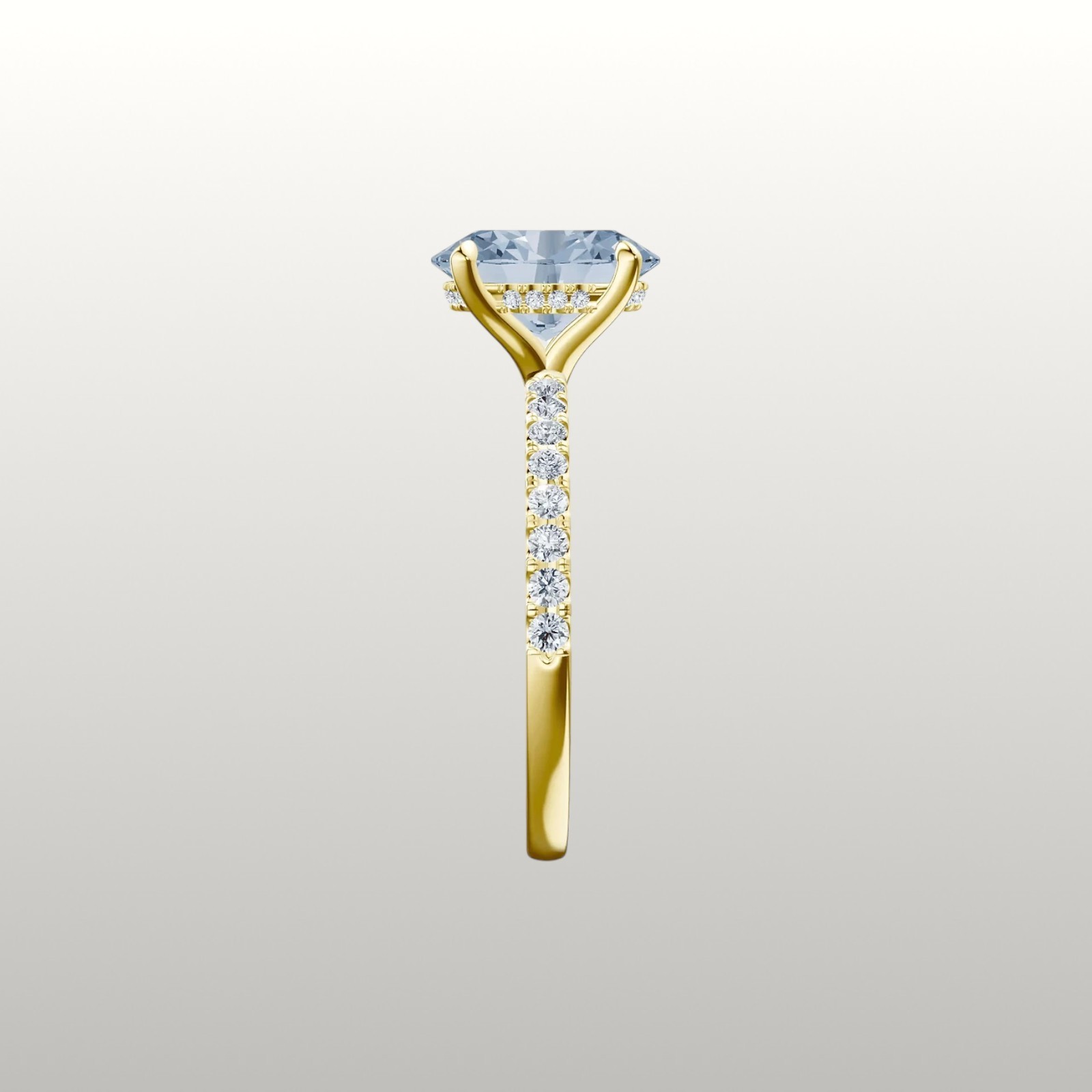 Fancy Vivid Blue 14k Yellow Gold IGI Lab Created Diamond Ring 2.75 Ct Oval Cut