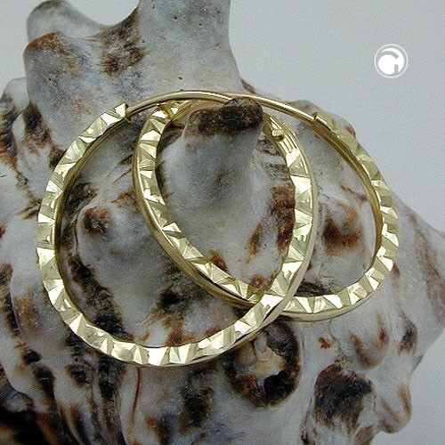 375 REAL GOLD *** thin hoop earrings diamond plated 17 mm Ø