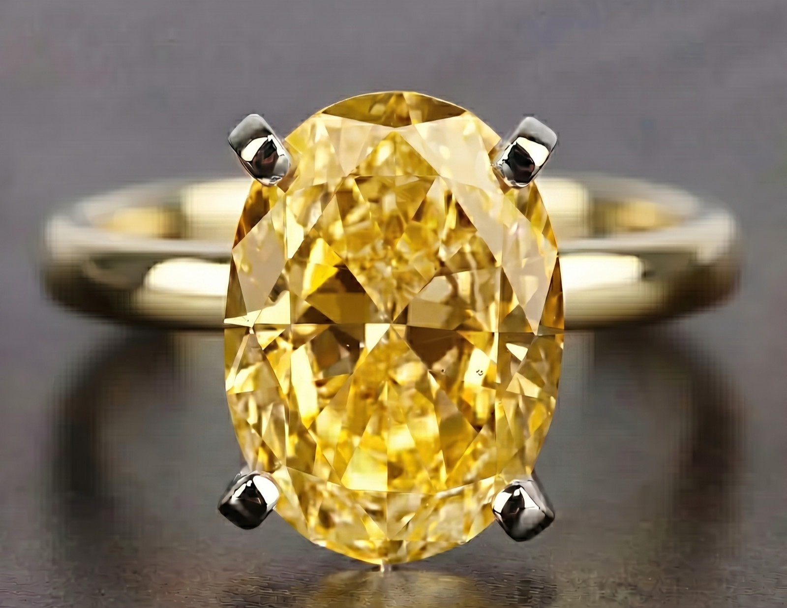 8.00 Ct Certified Oval Shape Natural Yellow Diamond Ring VVS1 Yellow Gold Finish