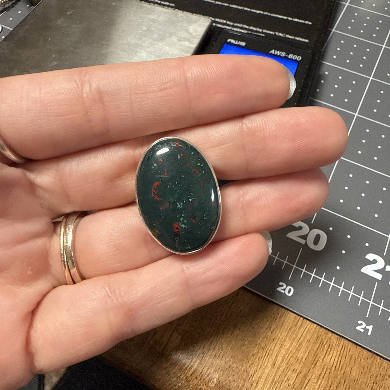 Natural Blood Stone – Large – 925 Sterling Silver Ring s.7 Jewelry
