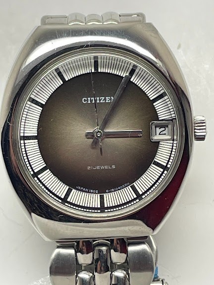 Citizen Watch Japan NOS 1800 Auto 21J Brown Dial 37mm Date Mens VTG 70s