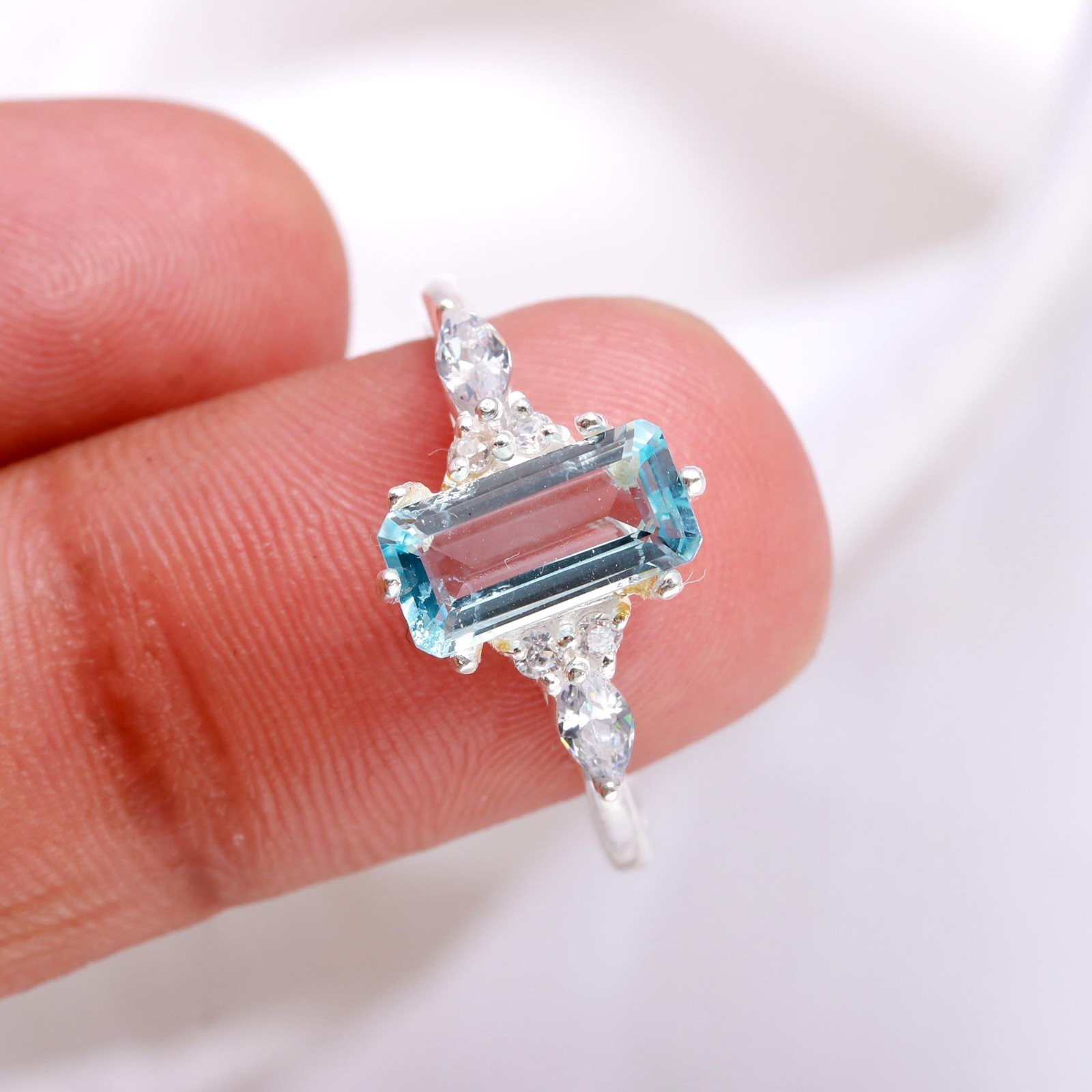 Natural Sky Blue Topaz Octagon Ring 925 Sterling Silver Jewelry Christmas Gift