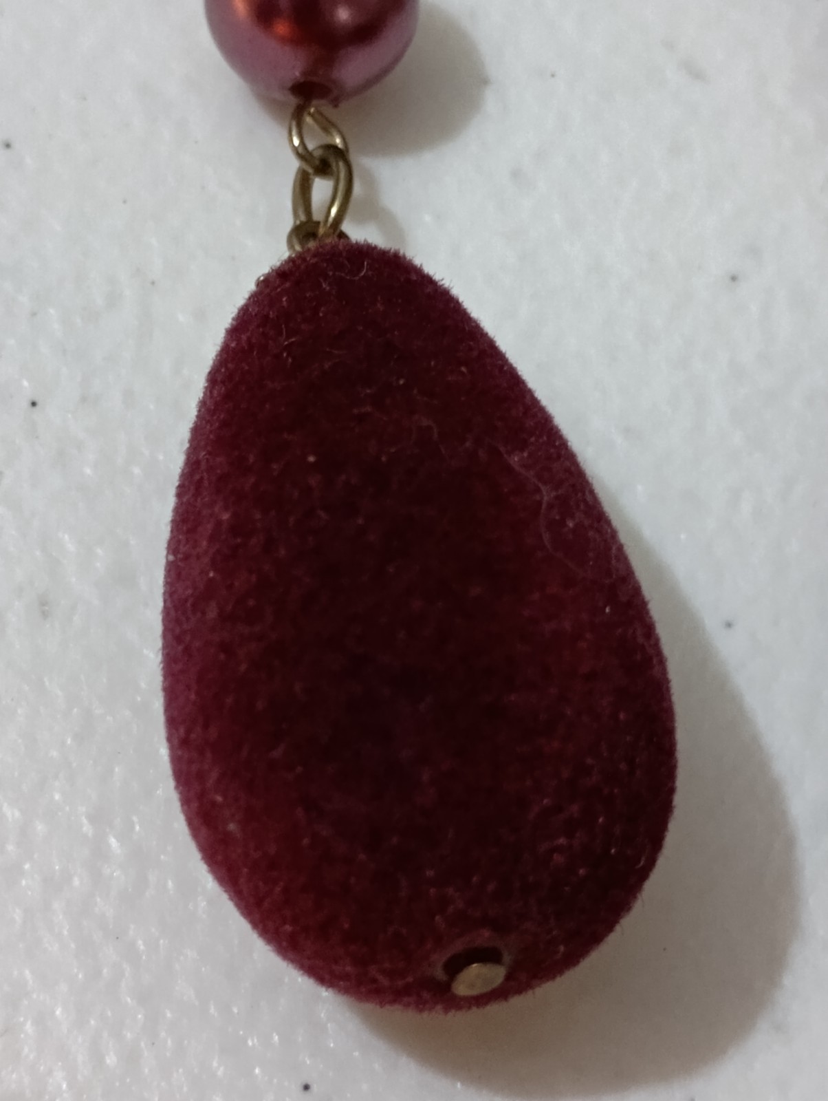 Long 1970s Velvet Purple Bead Brass Gold Tone Dangle ClipOn Earrings ~2.8 in