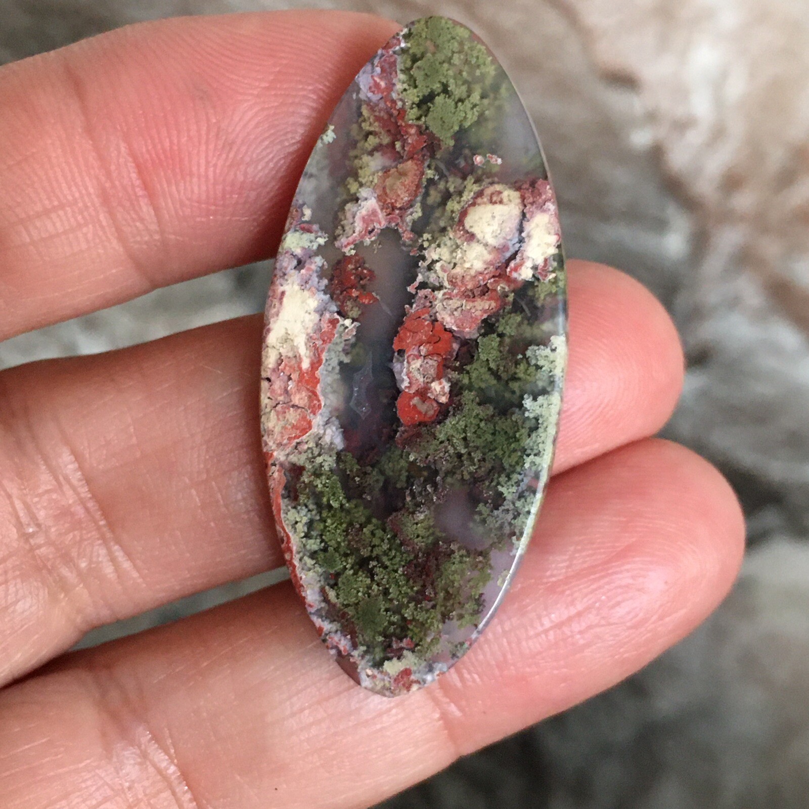 42.8×19.6x6mm Fine Garden Moss Agate Oval Cabochon Loose Picture Stone