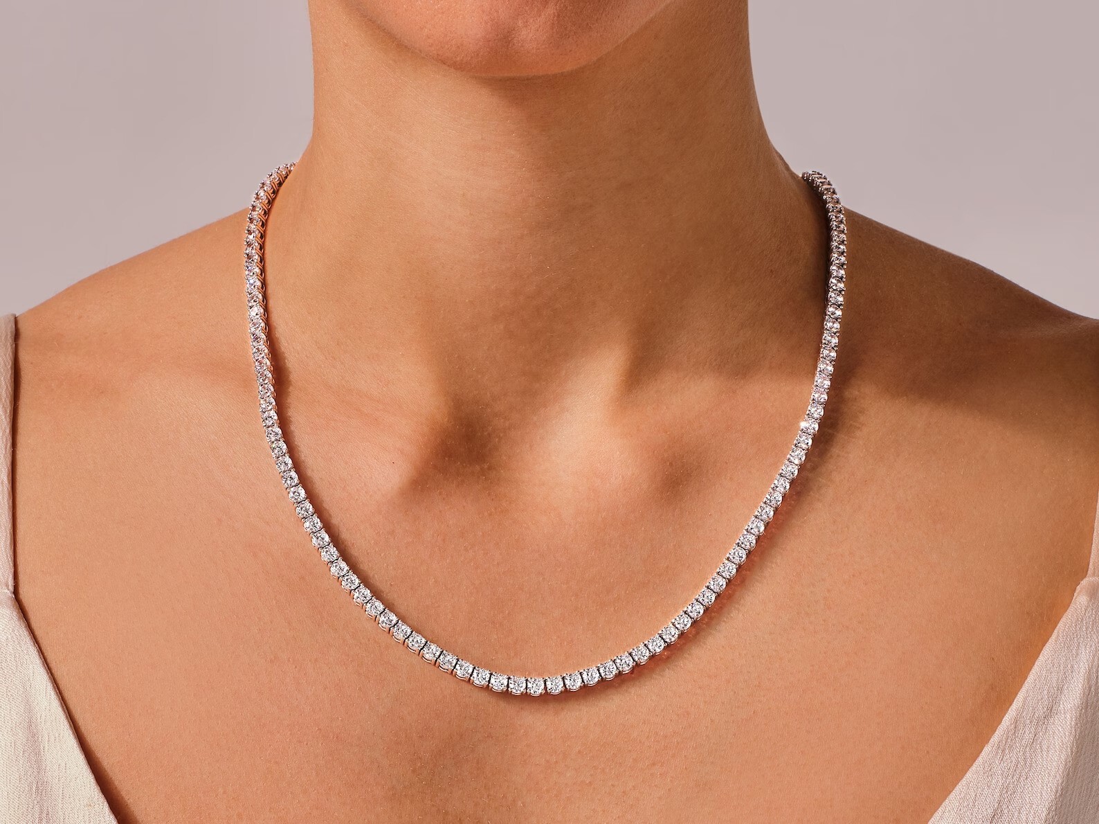 Lab Grown Diamond Tennis Chain VSSI-GH 14k White Gold Plated 20 inch Necklace