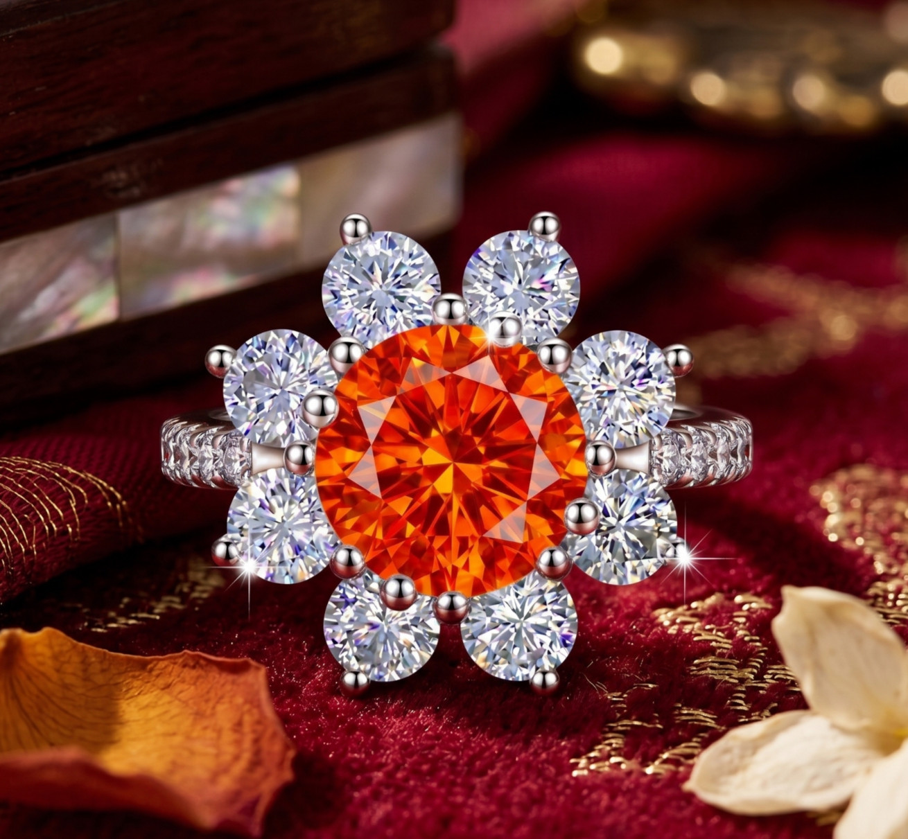 RARE 6.20 Ct Certified Round Cut Orange Natural Diamond Ring White Gold Finish