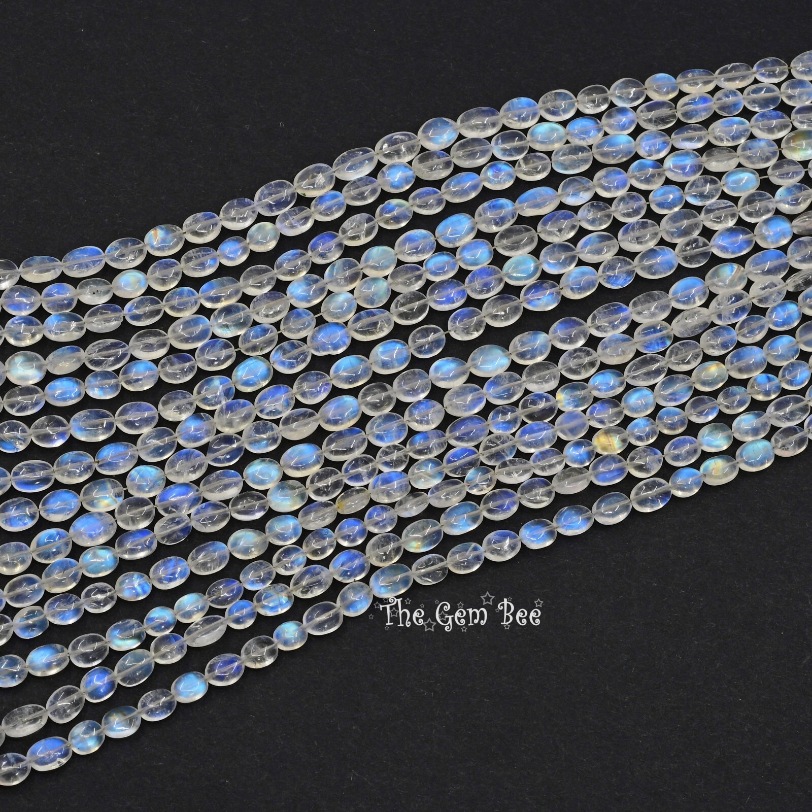 20CT Fine Rainbow Moonstone Smooth Oval Nugget Beads 8 inch strand