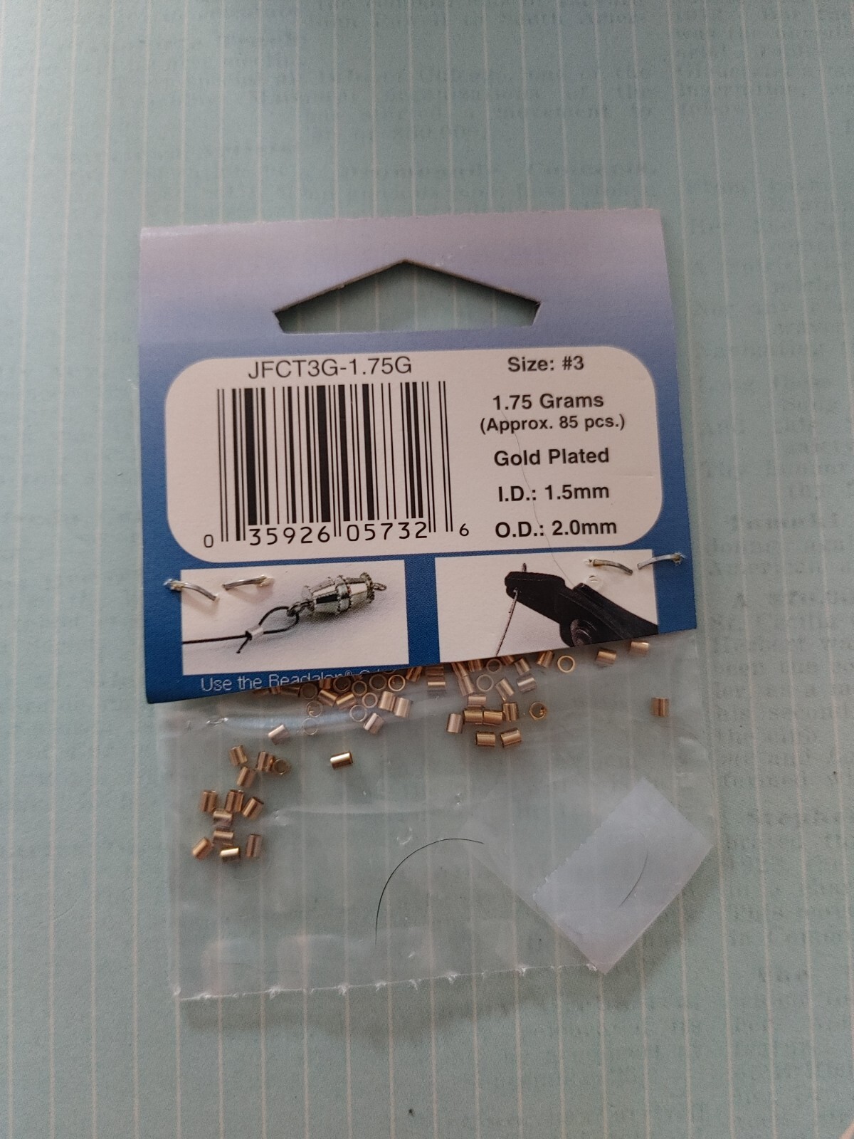 vintage unused nearly full pkg Beadalon gold plated size #3 crimp tubes 1.5mm ID